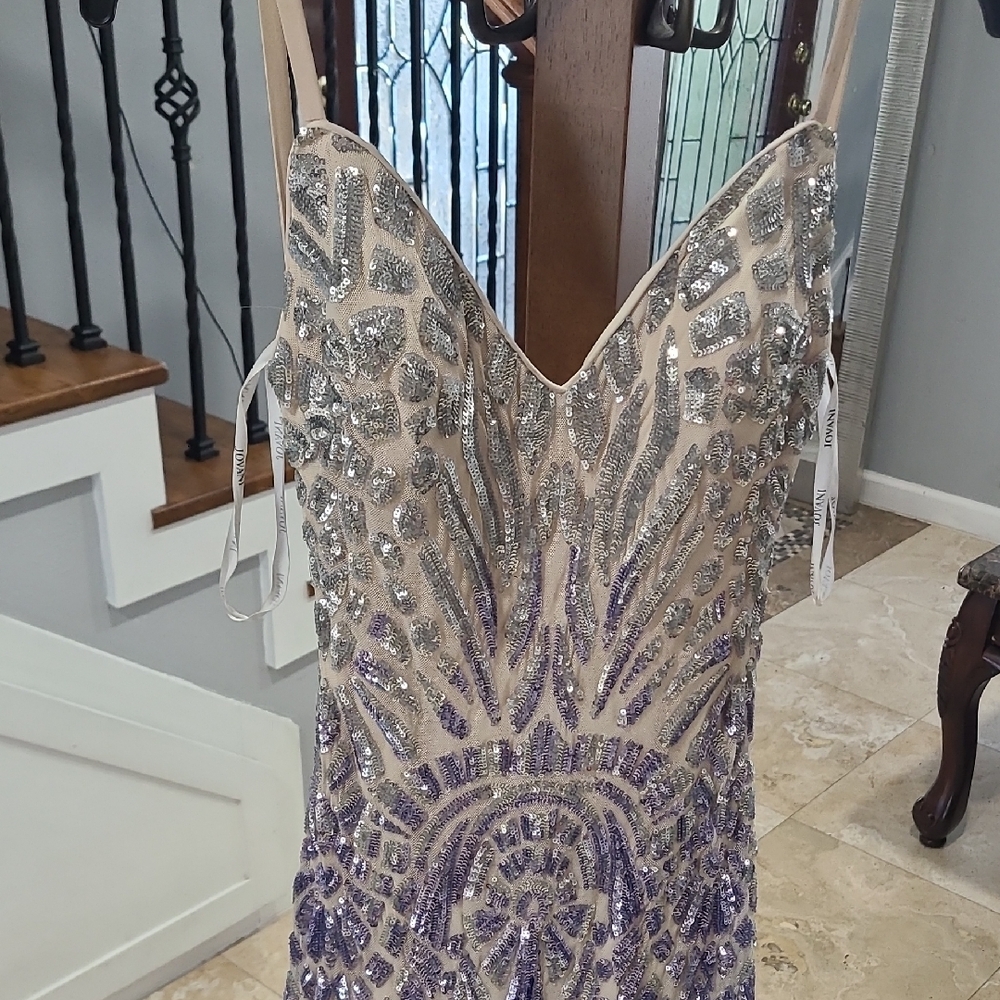 Jovani Silver and Purple Sequin Prom Dress - Picture 4 of 15